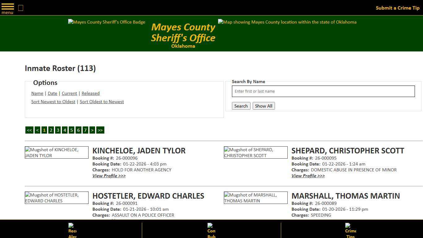 Inmate Roster - Current Inmates Booking Date Descending - Mayes County, OK Sheriff